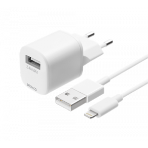 Väggladdare med USB-A till Lightningkabel, 1m, vit USB-AC181