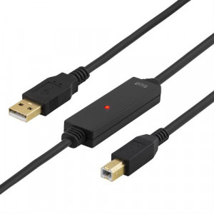 PRIME USB 2.0 kabel Typ A hane - Typ B hane, aktiv, 5m, svart USB-EX05M
