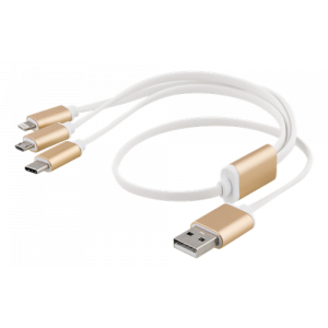 Multiladdare, USB-C, Lightning, Micro USB, USB-A, 50cm, vit USB-MULTI05