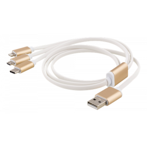 Multiladdare, USB-C, Lightning, Micro USB, USB-A, 1m, vit USB-MULTI10