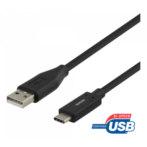 DELTACO USB-C till USB-A kabel, 1,5m, 3A, USB 2.0, svart