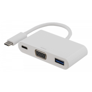 USB-C till VGA och USB Typ A adapter, USB-C ho för laddning, 60W, 1080P, 5Gb/s, vit USBC-1069