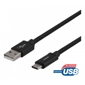 DELTACO USB-A till USB-C-kabel, 1m, USB 2.0, flätad, svart