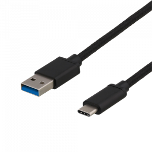 DELTACO USB 3.1 Gen 1 tygbeklädd kabel, USB-A ha till USB-C ha, 1m, 3A, 60W, svart