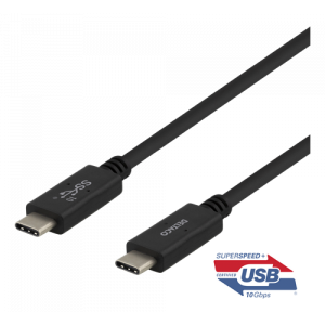 DELTACO USB-C till USB-C 100W 10Gbit/s 1m Svart