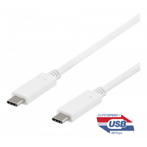USB-C till USB-C-kabel, 0,5m, 10Gbps, 100W 5A, USB 3. 1 Gen 2, E-Marked, vit USBC-1406