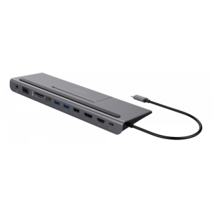 USB-C dockningstation, PD 85 W, 4K UHD 60 @ Hz, DP, HDMI, VGA, RJ45, 3.5mm, 1Gbit/s, grå USBC-DOCK2