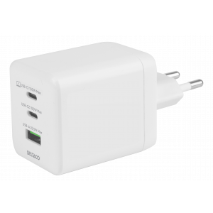 DELTACO USB GaN wall charger is a powerful and handy charger with GaN-technology. The charger is equipped with 1x USB-A port and 2x USB-C ports, which means that you can charge up to 3 devices at the same time. With a total capacity of 100 W, this charger