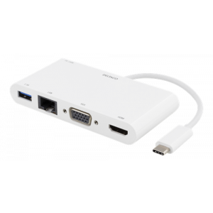 USB-C Dockningsstation, 100W USB-C PD, HDMI, 1. 5A USB-A, Gigabit LAN, VGA, vit USBC-HDMI14