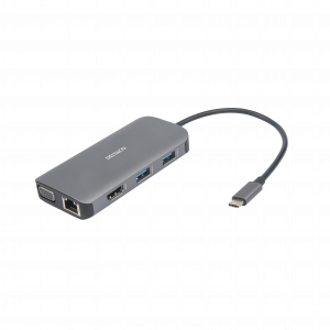 USB-C dockningstation 3x USB-A, SD/microSD, RJ45, HDMI, VGA, silver USBC-HDMI25