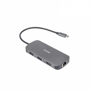 USB-C dockningstation, 3x USB-A, SD/microSD, RJ45, HDMI, silver USBC-HDMI26