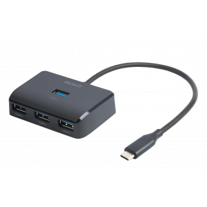 USB-C hubb med 4-portar, 5 Gbit/s, extra strömtillförsel, svart USBC-HUB203