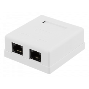 Oskärmat vägguttag, utanpåliggande UTP 2xRJ45, Cat6, vit VR-219