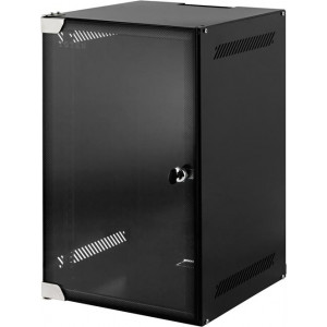 10" väggskåp, 9U, 280x310, glasdörr, omonterad, svart WS.3309.9001