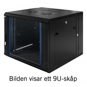 System Z, 19" väggskåp, 6U, 600x600, glasdörr fram och svängöppning bak, 60kg last, svart ZS66066001