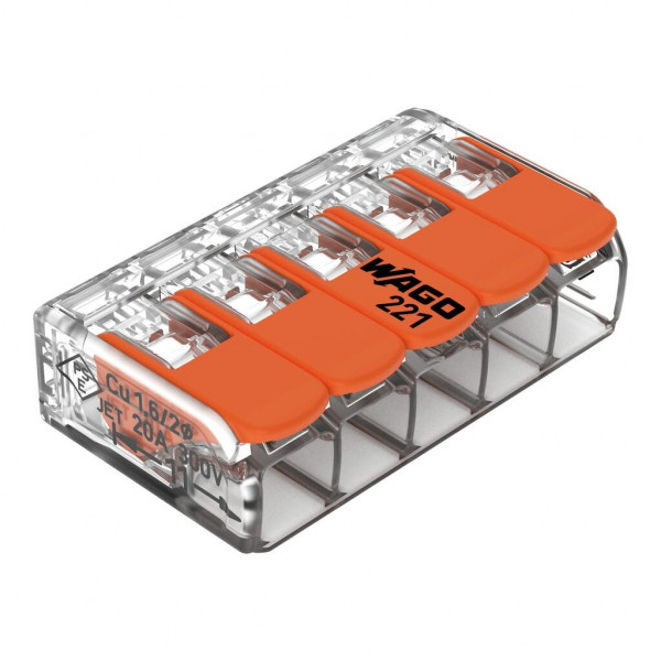 Kopplingsklämma max 4mm² 5pol Wago 221-415 25-pack