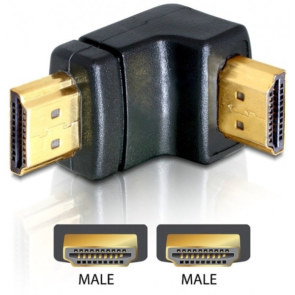 DeLOCK Adapter HDMI male > HDMI male 90° down HDMI 1.3 Svart