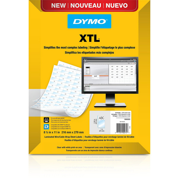 DYMO XTL laminerede omviklingsetiketter til ledninger/kabler (etiketark)