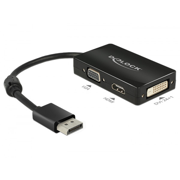 DeLOCK 0.16m DisplayPort/VGA+HDMI+DVI 0.16m DisplayPort VGA + HDMI + DVI Svart