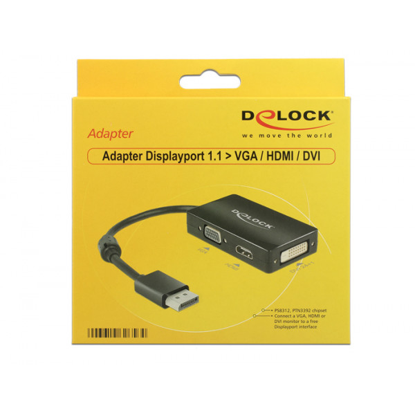 DeLOCK 0.16m DisplayPort/VGA+HDMI+DVI 0.16m DisplayPort VGA + HDMI + DVI Svart
