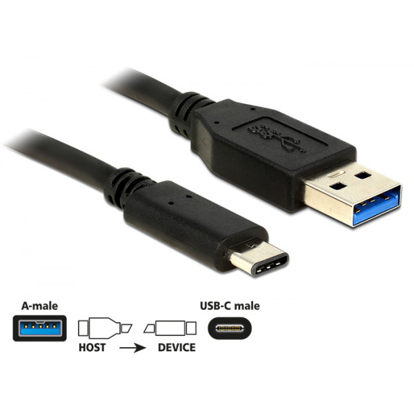 DeLOCK 0.5m USB3.1-C/USB3.1-A USB-kablar 0,5 m USB A USB C Hane Svart
