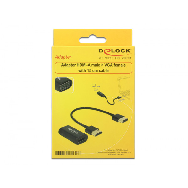 DeLOCK 0.15m, HDMI/VGA 0,15 m VGA (D-Sub) Svart