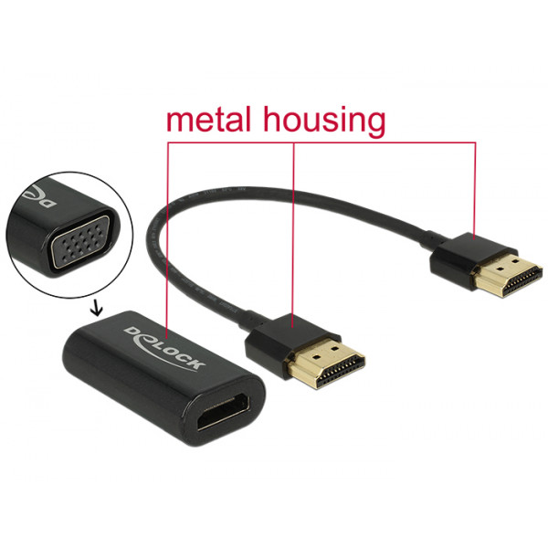 DeLOCK 0.15m, HDMI/VGA 0,15 m VGA (D-Sub) Svart