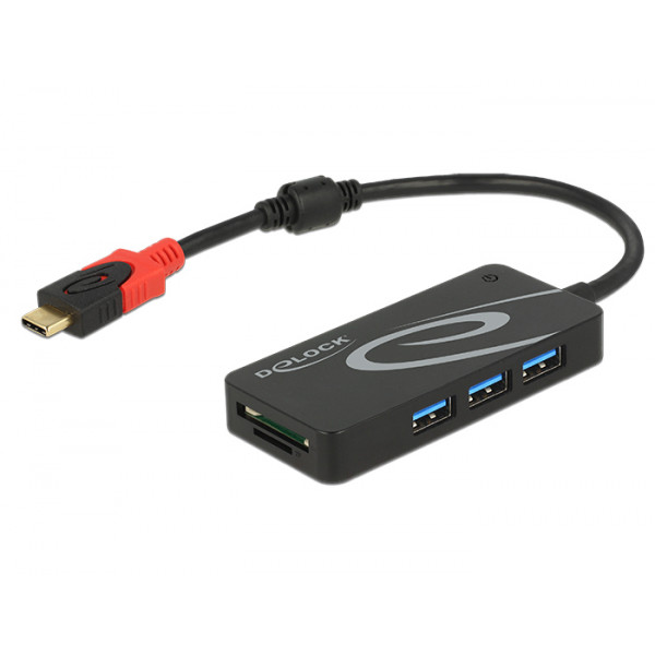 DeLOCK HUB USB 3.0 USB Type-C > 3 Port extern gränssnittshubbar USB 3.0 (3.1 Gen 1) Type-C 5000 Mbit/s Svart