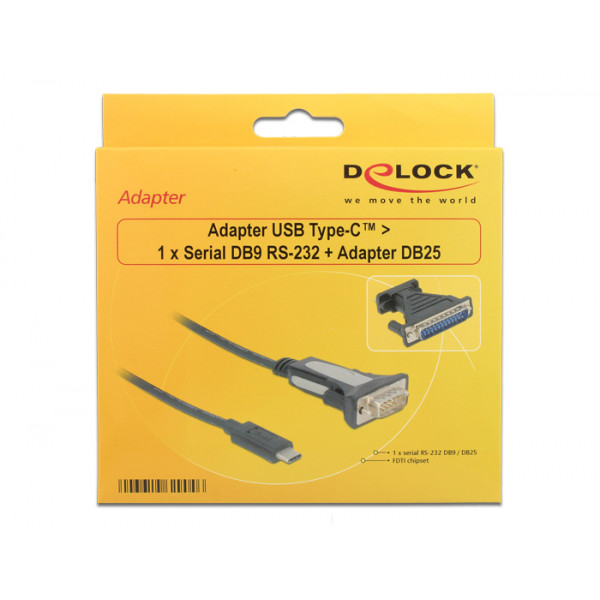 DeLOCK 62904 kabeladaptrar USB Type-C RS-232 Svart