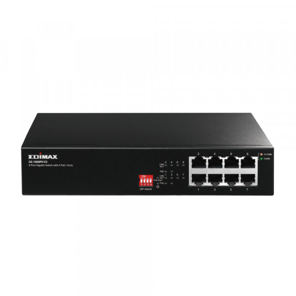 Edimax GS-1008PH V2 nätverksswitchar Gigabit Ethernet (10/100/1000) Svart Strömförsörjning via Ethernet (PoE) stöd