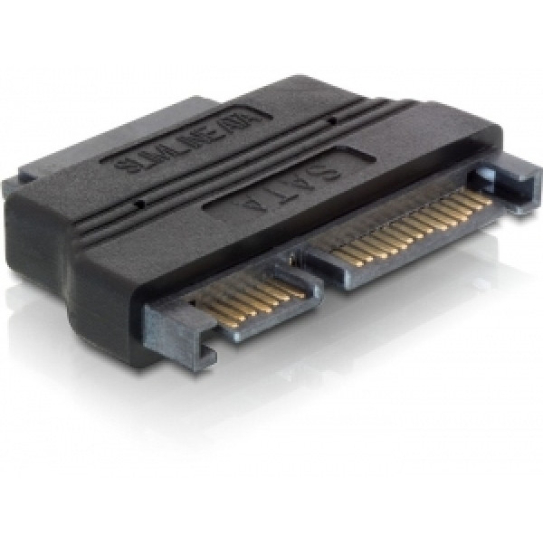 Adapter SATA+ström(7+15-pin) till Slimline SATA+ström(7+6-pin), ha-ho, 5V, svart<br/><br/>För att kunna ansluta t.ex. DVD-spelare med Slimline-kontakt till SATA.