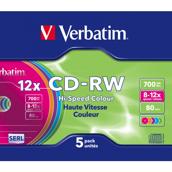 Verbatim CD-RW Colour 12x 700 MB 5 styck