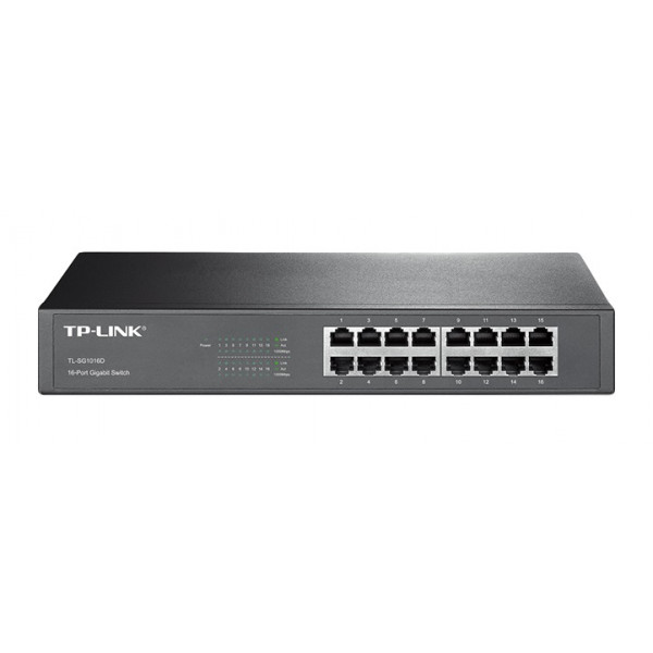 Nätverksswitch TP-Link 16-port Gigabit Desktop-Rackmount Switch- 16 10-100-1000M RJ45 ports- 13-inch steel case