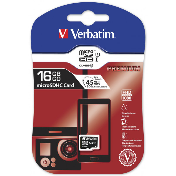 Verbatim Premium flashminne 16 GB MicroSDHC Klass 10