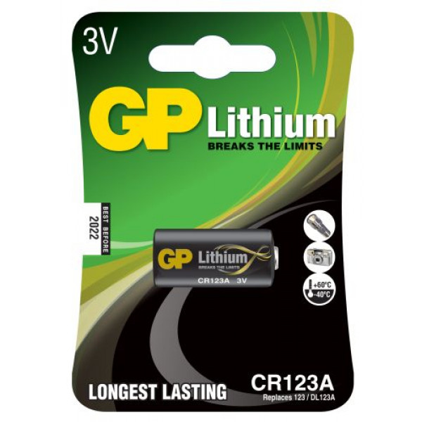 Batteri CR123A - GP Lithium f Fotokamera Ficklampa 4891199001086