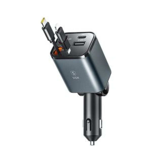 Billaddare USB-A + USB-C & Lightning kabel 4i1 65W
