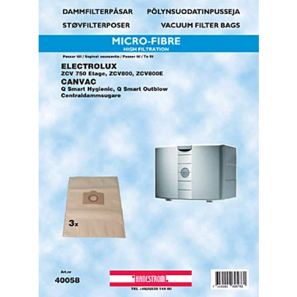 Dammsugarpåsar Hanestrom Electrolux ZCV 750 ETAGE 3P 40058