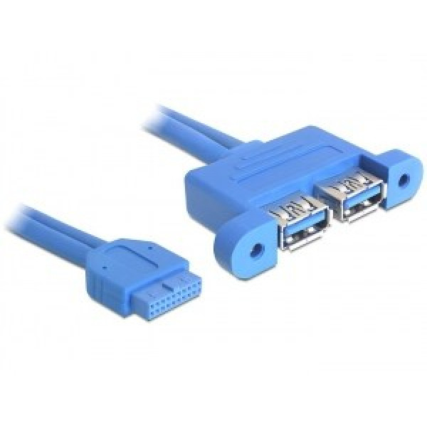 Intern USB 3.0 kabel 19-pin till 2 x USB-A vågrät 82941