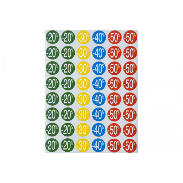 Etikett självhäft. rund 24mm 20%-50%, 240st, 5 ark