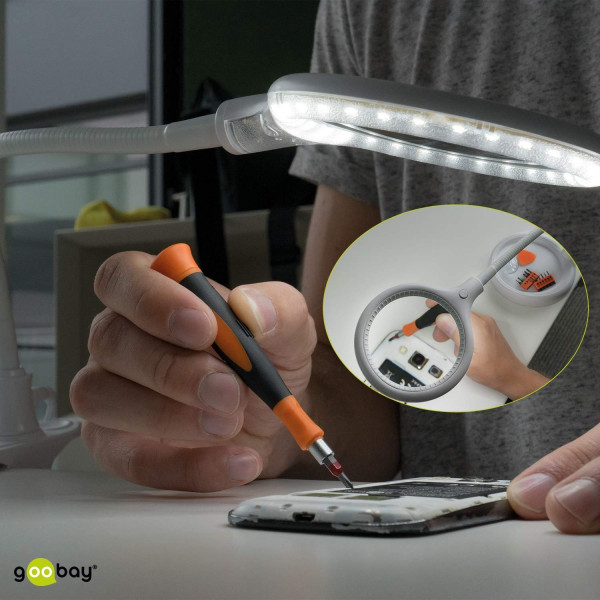 Förstoringsglas 100mm med klämma o LED lampa 570Lm 55980