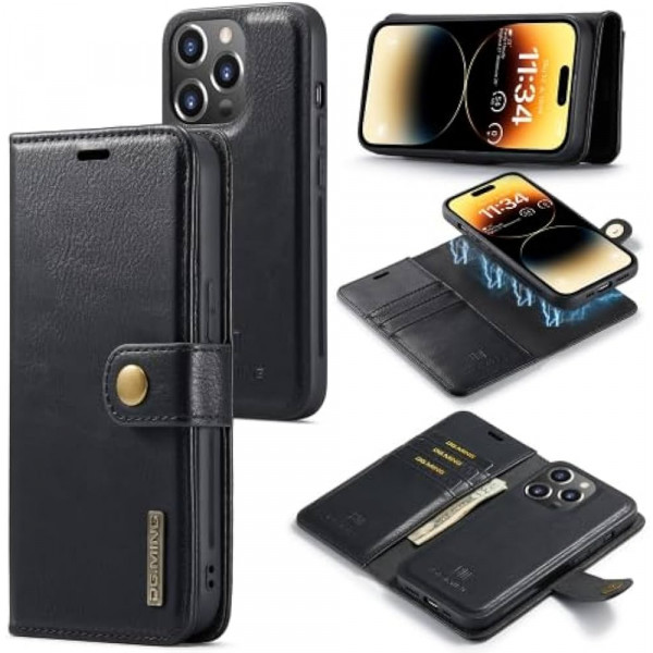 Fodral iPhone 14 PRO - DG MING Plånbok 2i1 Svart 101522