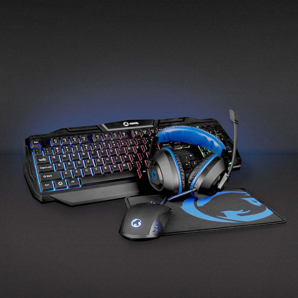 Gaming Kit 4 RGB Tangentbord Headset Mus Musmatta 101186 Gaming paket för spelare. 4 i 1 spelpaket med LED RGB Tangentbord, Headset, mus och musmatta