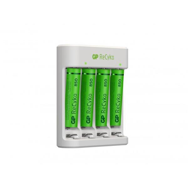 GP ReCyko Standard-batteriladdare E411, inkl. 4st AAA 850mAh NiMH-batterier