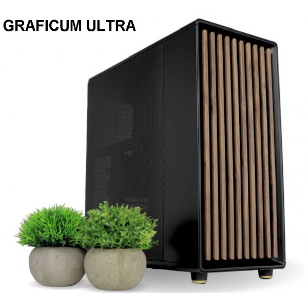 NET2WORLD GRAFICUM ULTRA stationär dator för videoredigering med RX 9070 och trädesign.