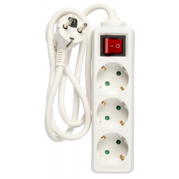 Grenuttag 3 Eluttag med brytare jordad 1m vit 103BK-1M