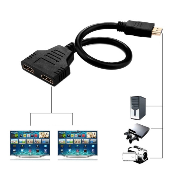 HDMI Splitter 2-port 30cm, visar bild på 2 skärmar HDMI-SPLIT2