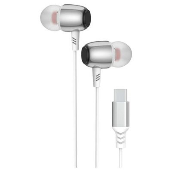 Headset - USB-C Earphones med mikrofon 1.2m Vit