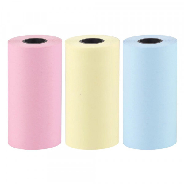 HURC9 pappersrulle för mini etikettskrivare. Färgglada papper, blå, röd och gul. 3-pack