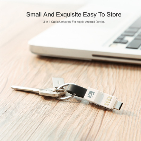 Nyckelring med Laddkabel USB-C Lightning micro USB