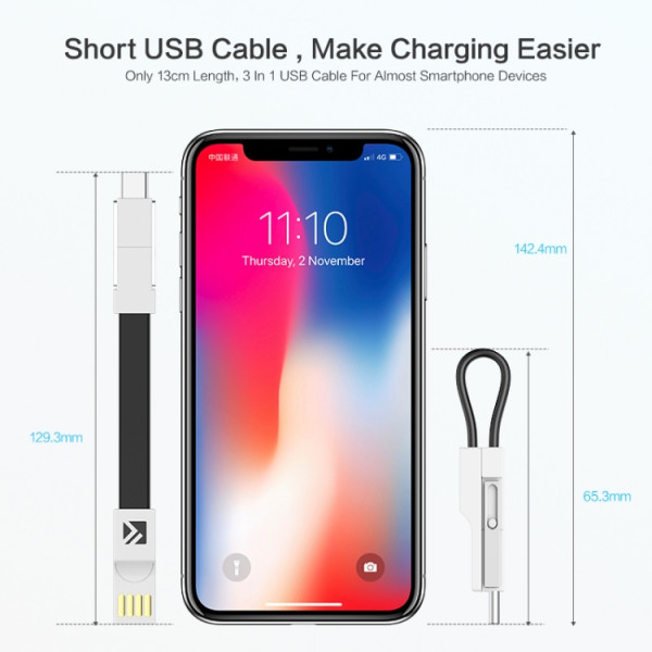 Nyckelring med Laddkabel USB-C Lightning micro USB
